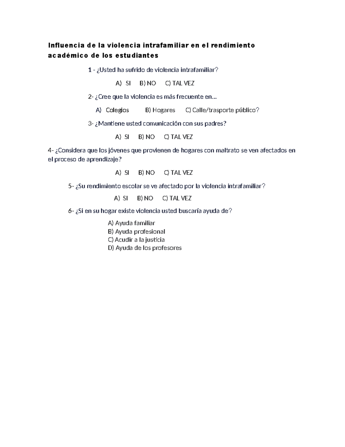 Influencia de la violencia intrafamiliar en el rendimiento académico de ...