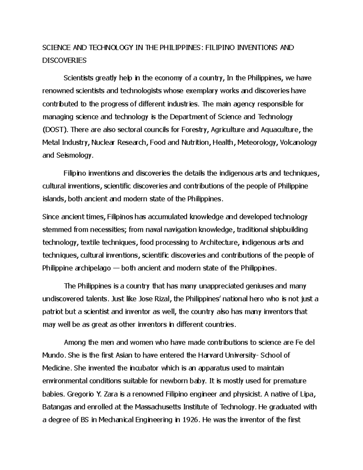 role of science and technology in philippine nation building essay