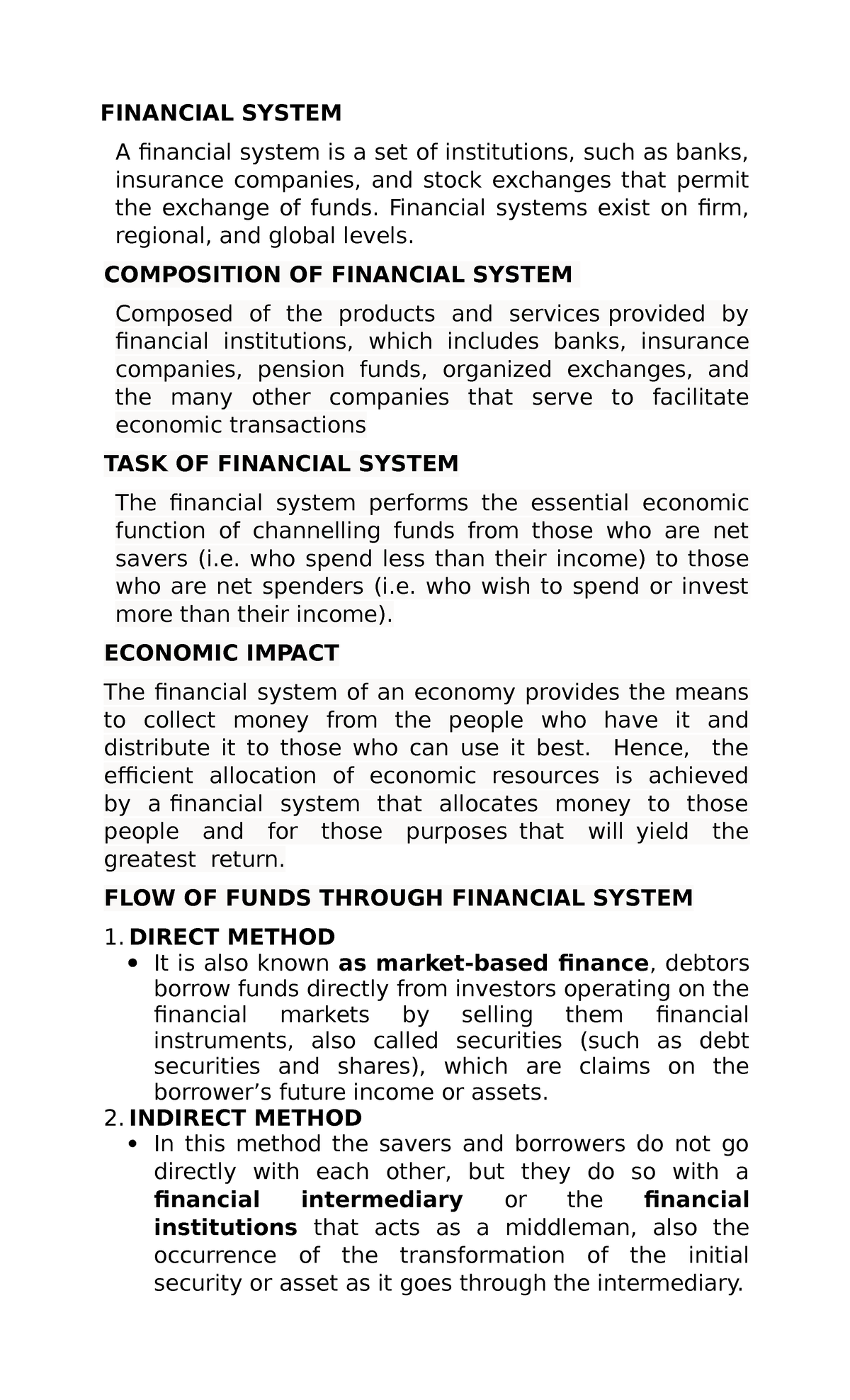 Financial System - lecture - FINANCIAL SYSTEM A inancial system is a ...