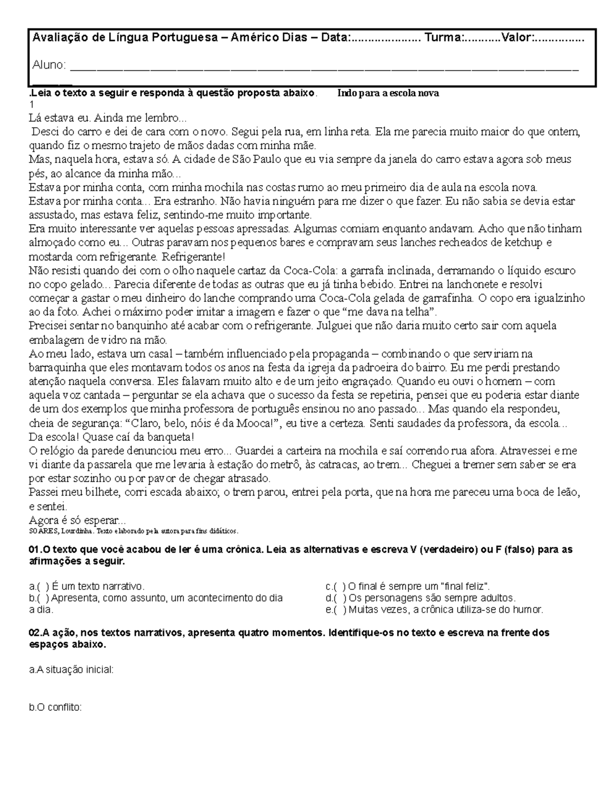 Avaliao de Lngua Portuguesa edna - Avaliação de Língua Portuguesa ...