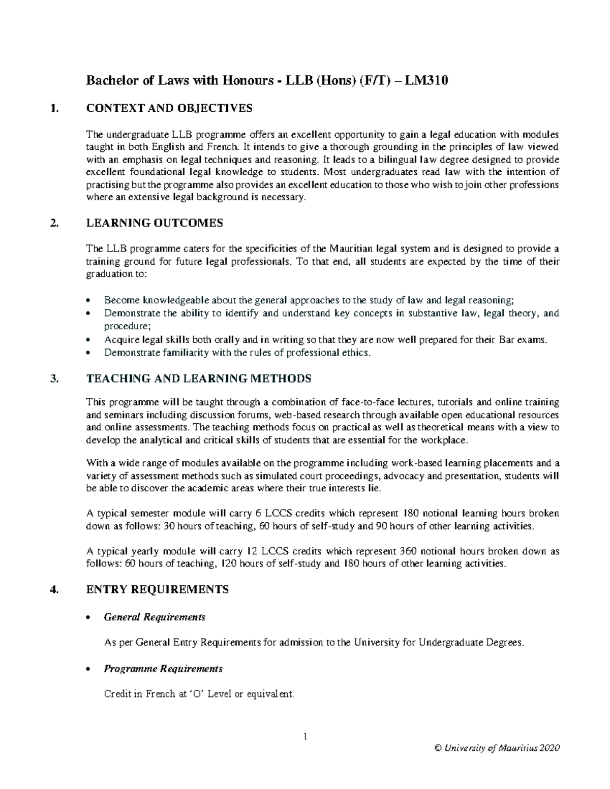 LM310 F - Work - 1 Bachelor Of Laws With Honours - LLB (Hons) (F/T ...