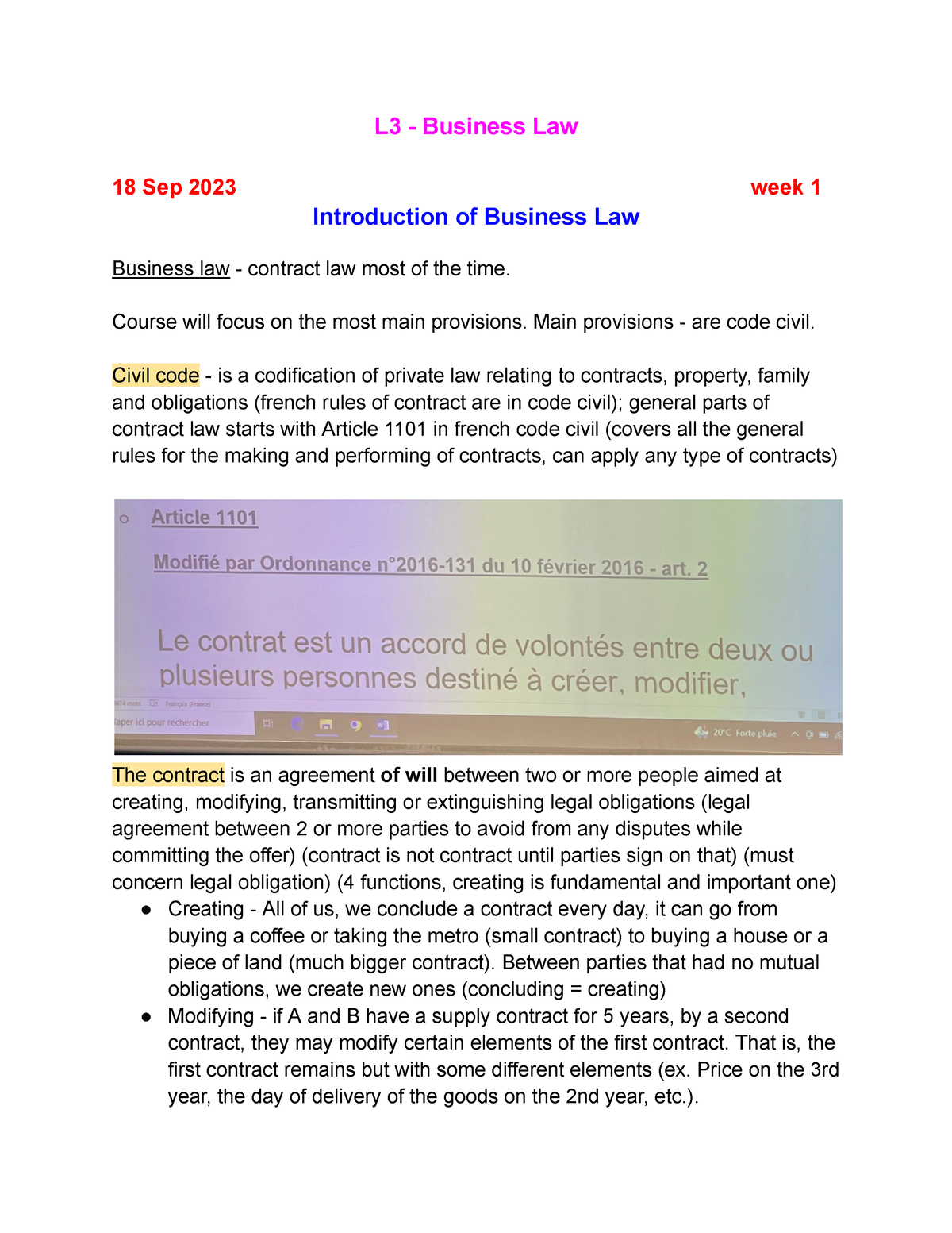 L3 - Business Law Notes - L3 - Business Law 18 Sep 2023 Week 1 ...