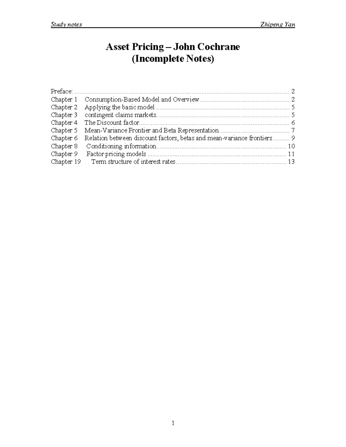 Notas de Asset Pricing Cochrane - Asset Pricing – John Cochrane - Studocu