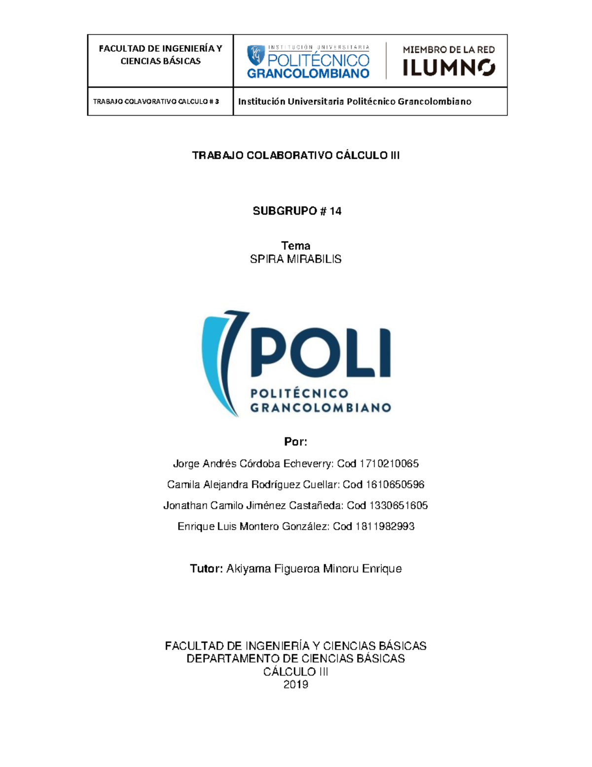 433631084 Trabajo Colaborativo Calculo 3 - CIENCIAS BÁSICAS TRABAJO ...