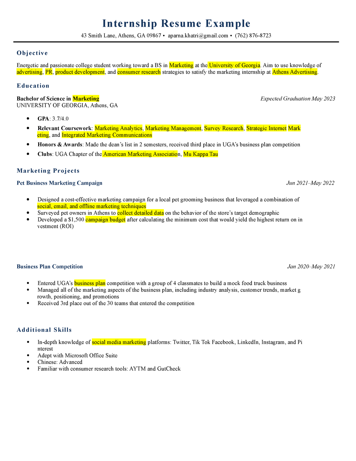 Internship-Resume-Example Easy-Dark-Blue - Internship Resume Example 43 ...