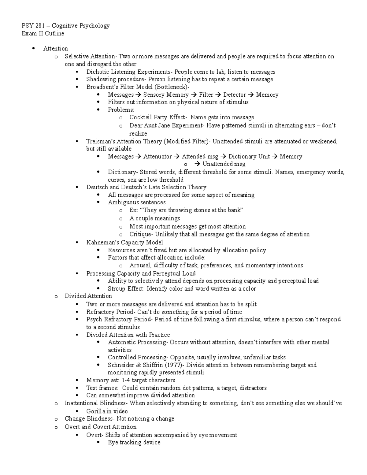 PSY 281 Exam II Outline - Summary Cognitive Psychology - PSY 281 ...