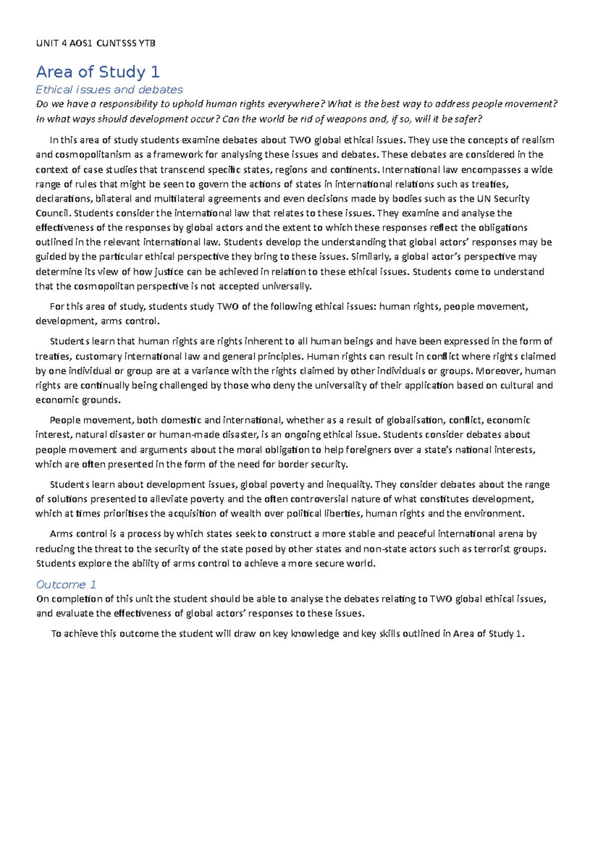 Pols1005 - Lecture notes 1-12 - UNIT 4 AOS1 CUNTSSS YTB Area of Study 1 ...