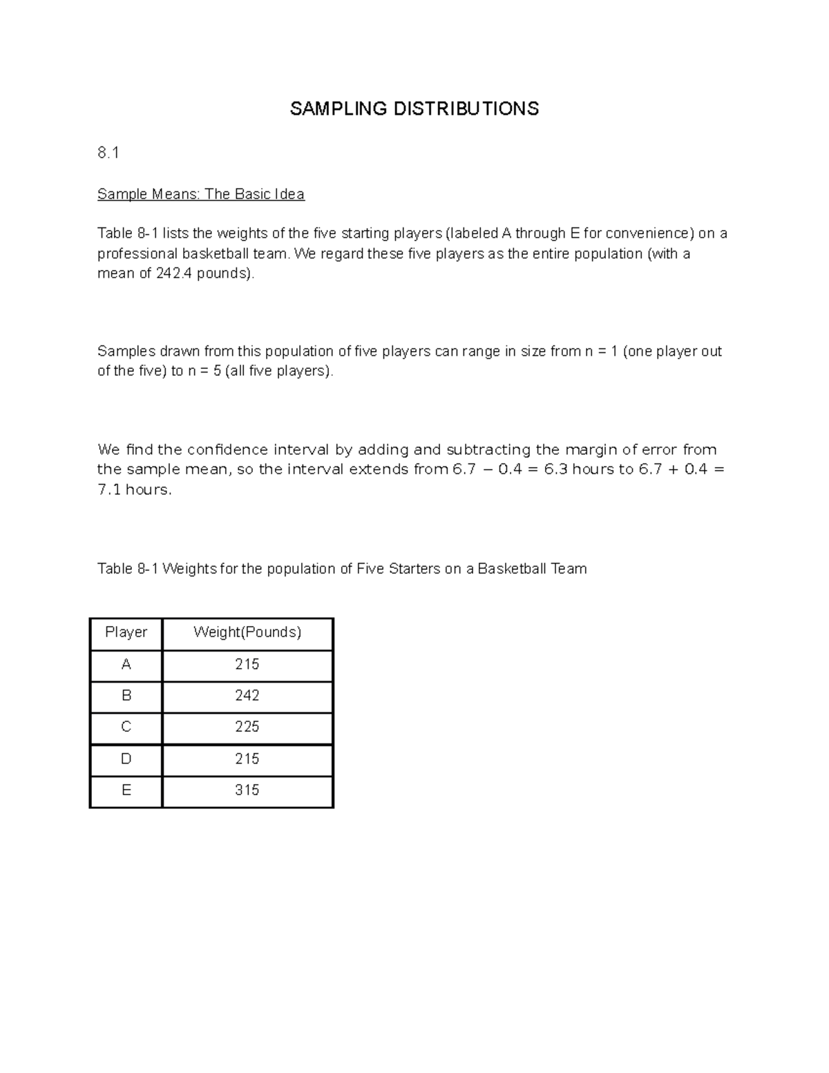 MTH 155 Chapter 8.1 Notes Sampling Distributions SAMPLING