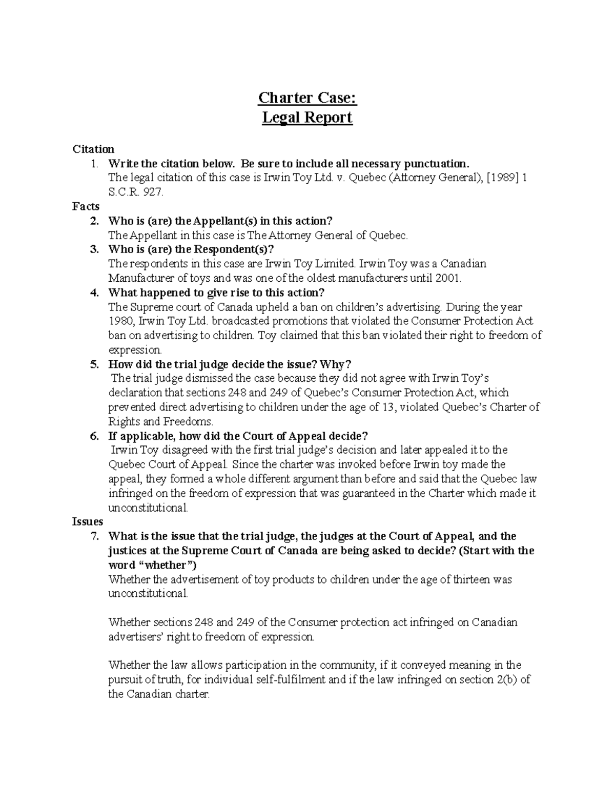 Kevin C. - Charter Cases - Legal Report.docx - Charter Case: Legal ...