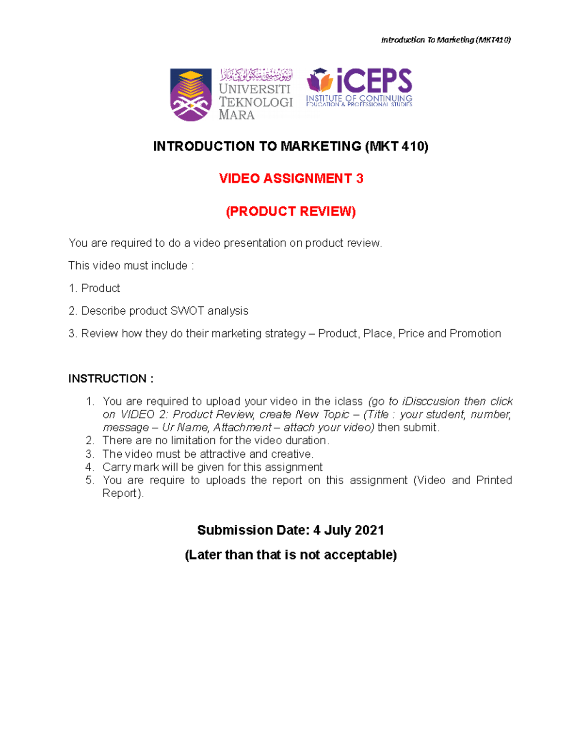 Video Assignment 2 (Product Review) - 4 July 2021docx - Introduction To ...