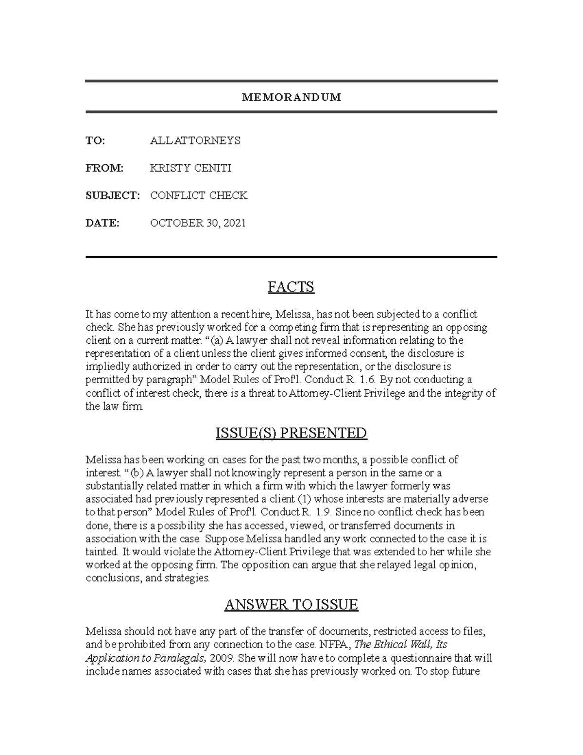 Memo Example for Illinois PLA 1013 Studocu