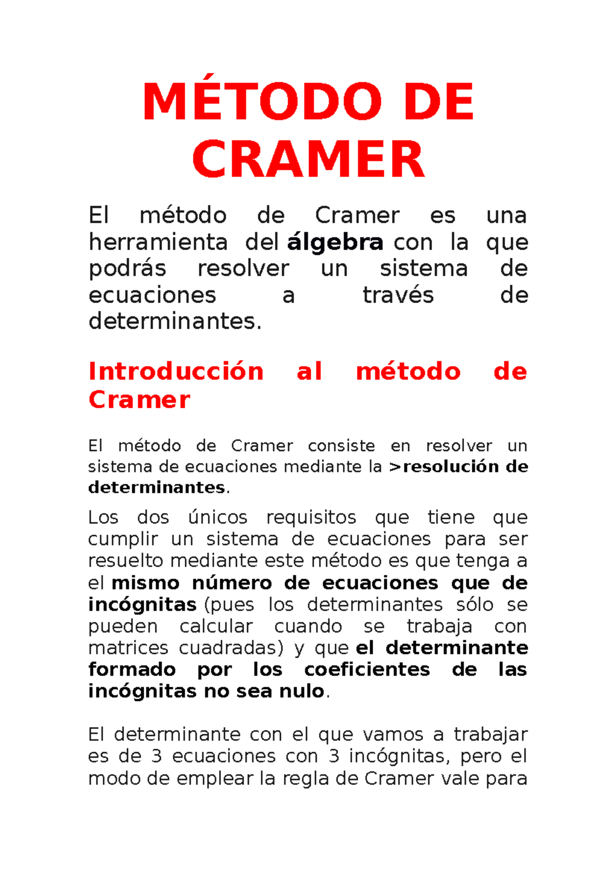 Método De Cramer Informacion MÉtodo De Cramer El Método De Cramer