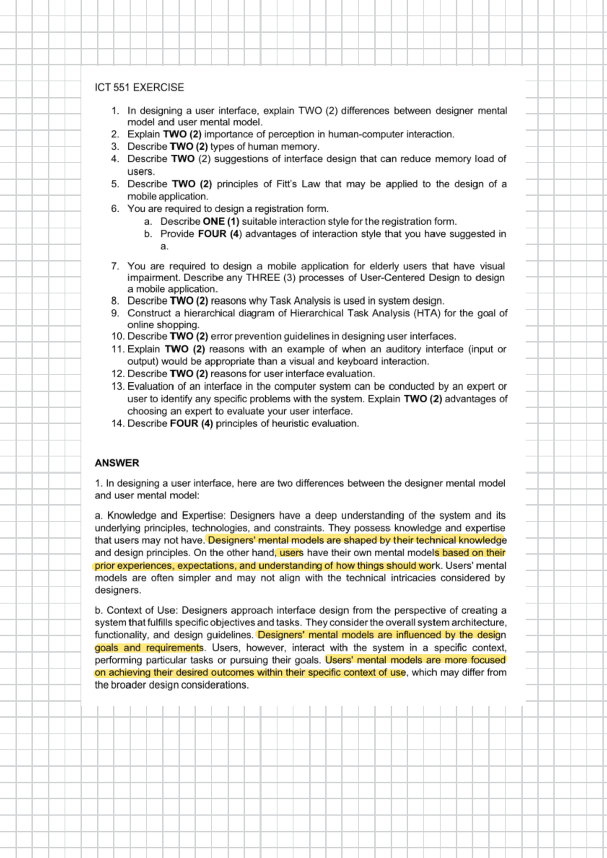 Ict551 exercise - ICT 551 EXERCISE 1. In designing a user interface ...