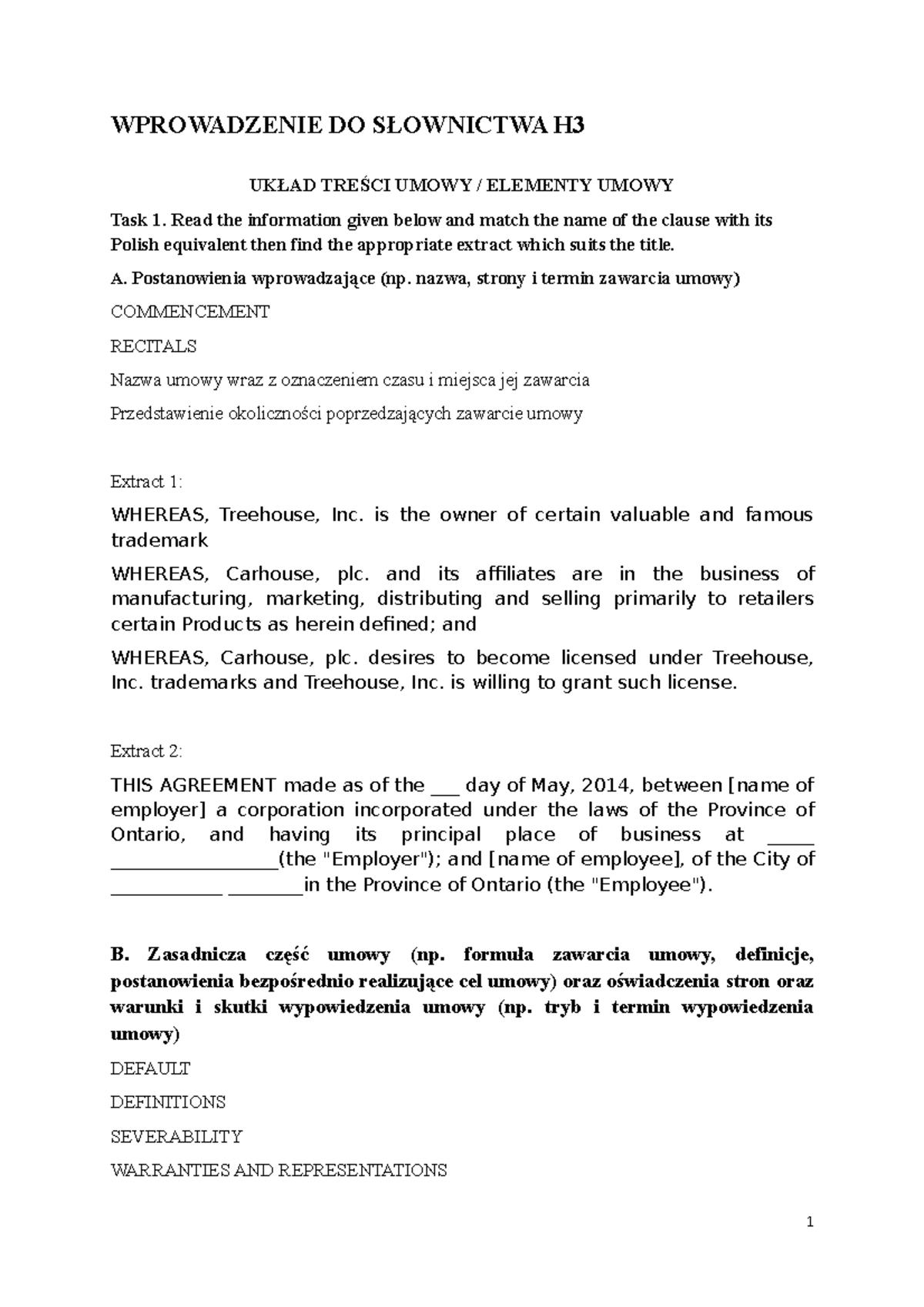 Wprowadzenie do słownictwa H3 - WPROWADZENIE DO SŁOWNICTWA H UKŁAD ...