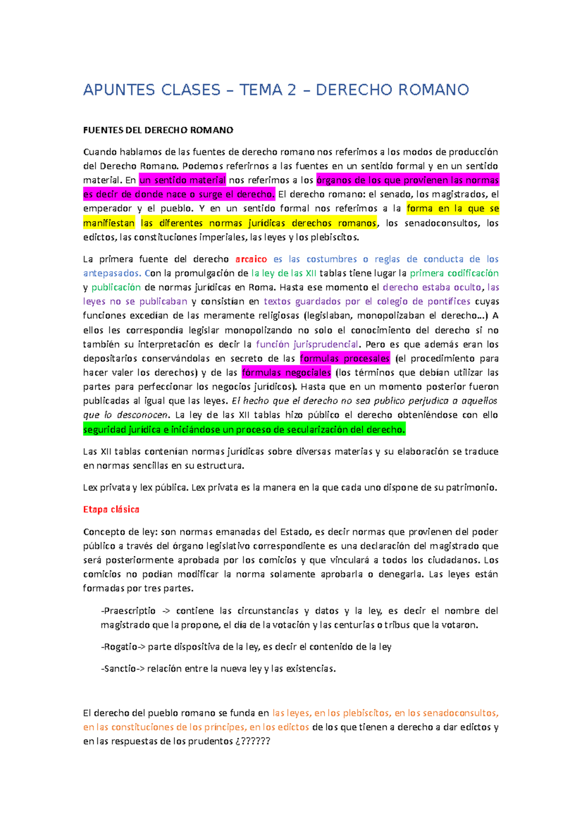 Apuntes Clase- Tema 2 - APUNTES CLASES – TEMA 2 – DERECHO ROMANO ...