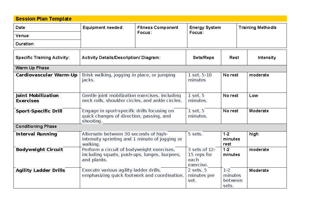 HPE Assigmnet TERM 4 3 - Session Plan Template Date: Equipment needed ...