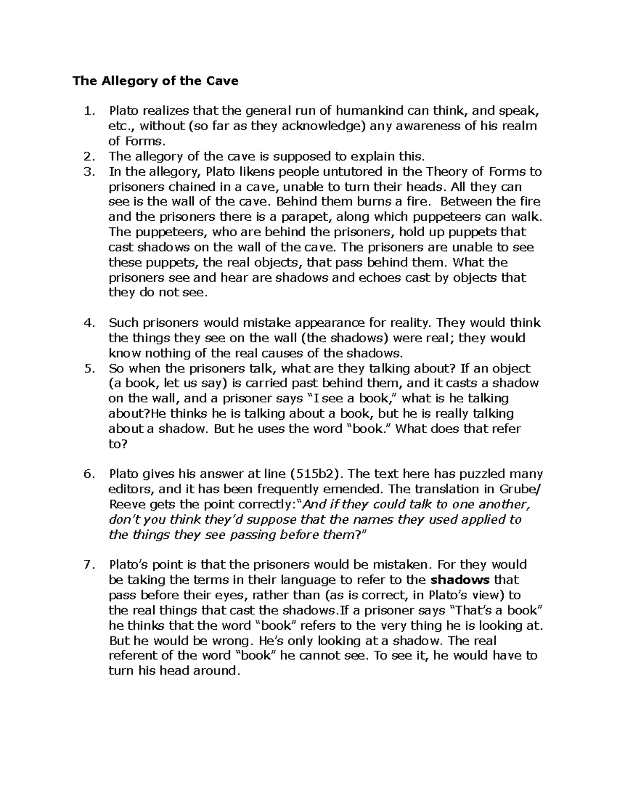 Phil 26 allegory of the cave philosophy class notes The Allegory of