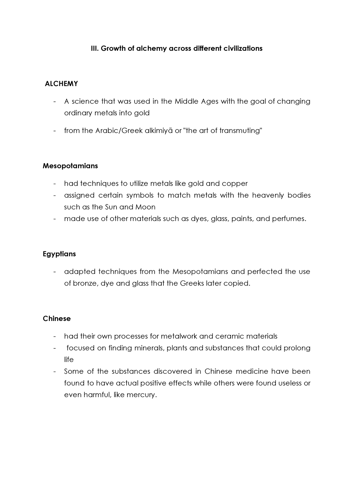 III. Growth Of Alchemy Across Different Civilizations - III. Growth Of ...