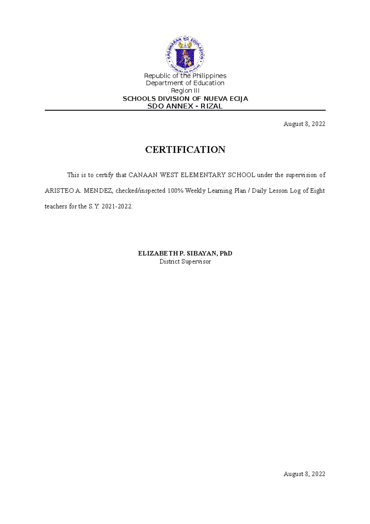 Certification Files 2022 - SCHOOLS DIVISION OF NUEVA ECIJA Region III ...