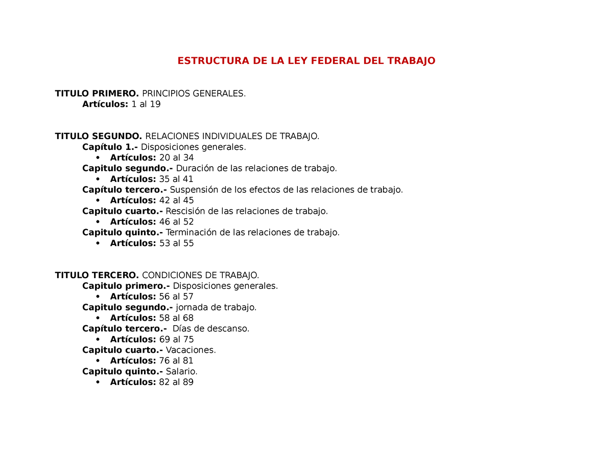 1.2 Estructura DE LA LFT - ESTRUCTURA DE LA LEY FEDERAL DEL TRABAJO ...