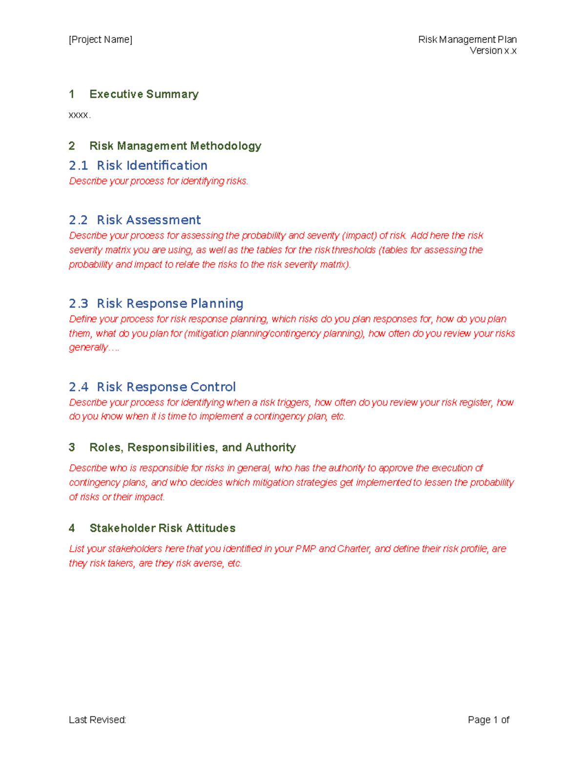 Risk Management Plan - Template - [Project Name] Risk Management Plan ...