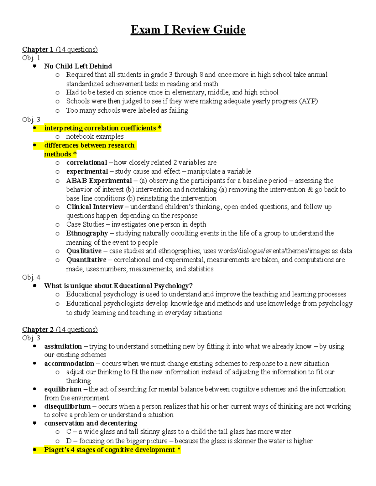 Exam I Review Guide Fall 2022 - Chapter 1 (14 questions) Obj. 1 No ...