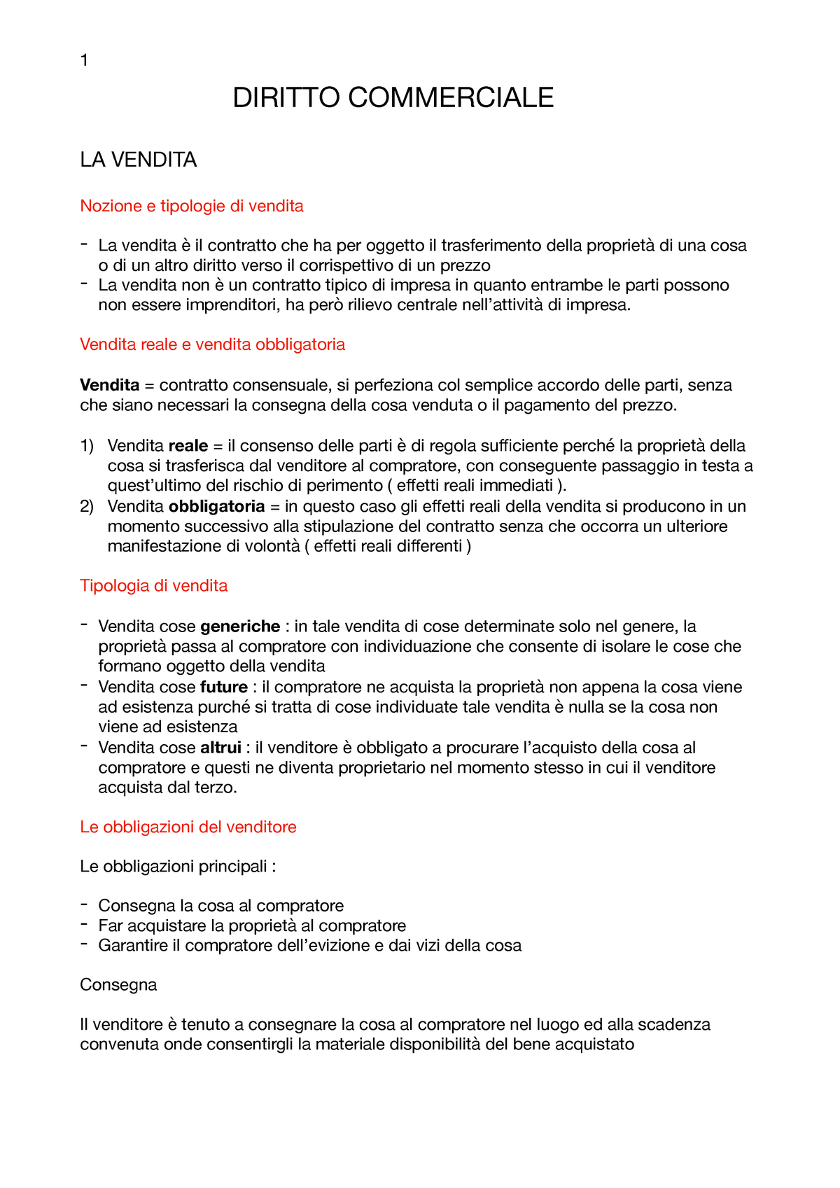 Diritto Commerciale - DIRITTO COMMERCIALE LA VENDITA Nozione E ...