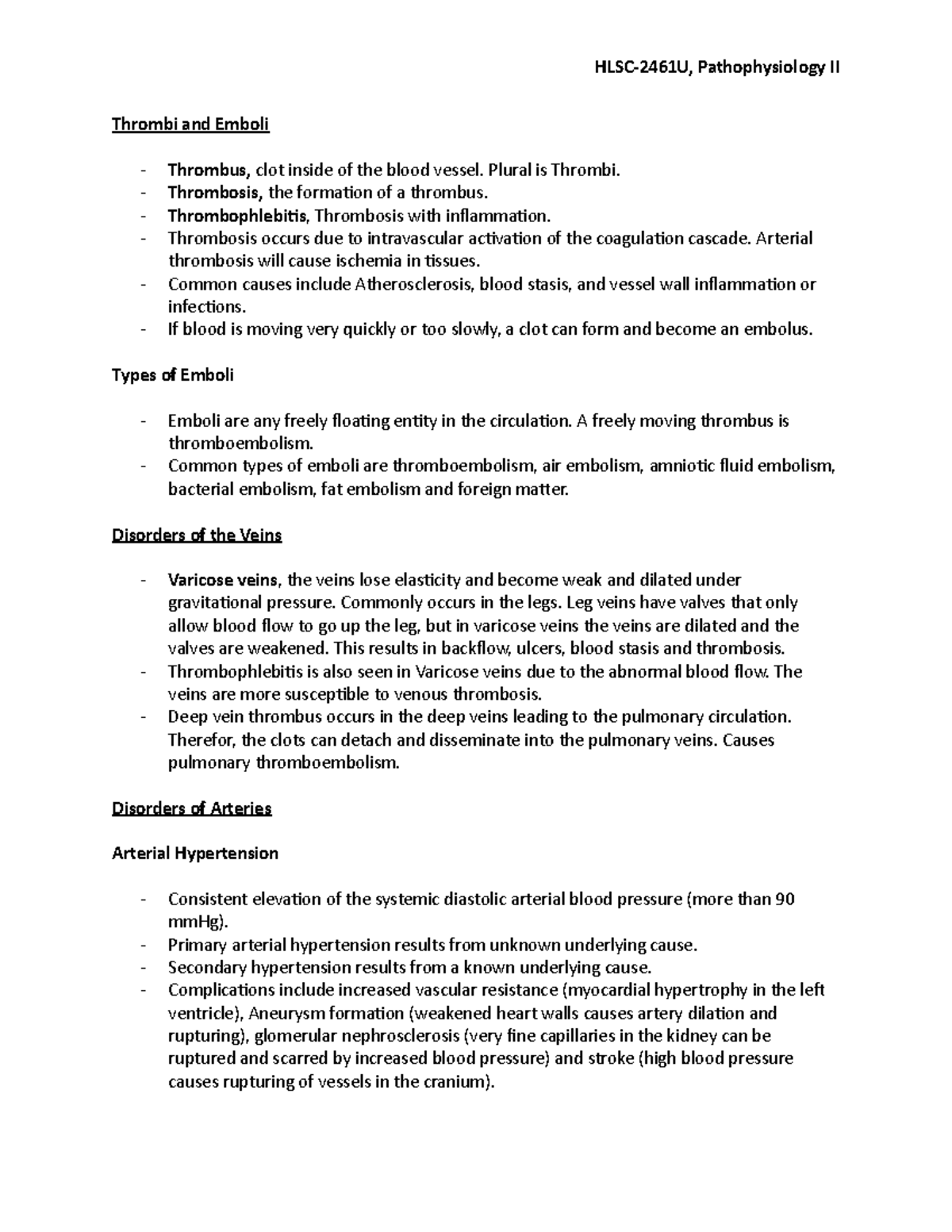 Week 2 Cardiovascular Disorders Part 1 - HLSC-2461U, Pathophysiology II ...