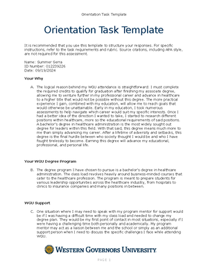 Orientation Task - Also, to gain knowledge of running a business to ...