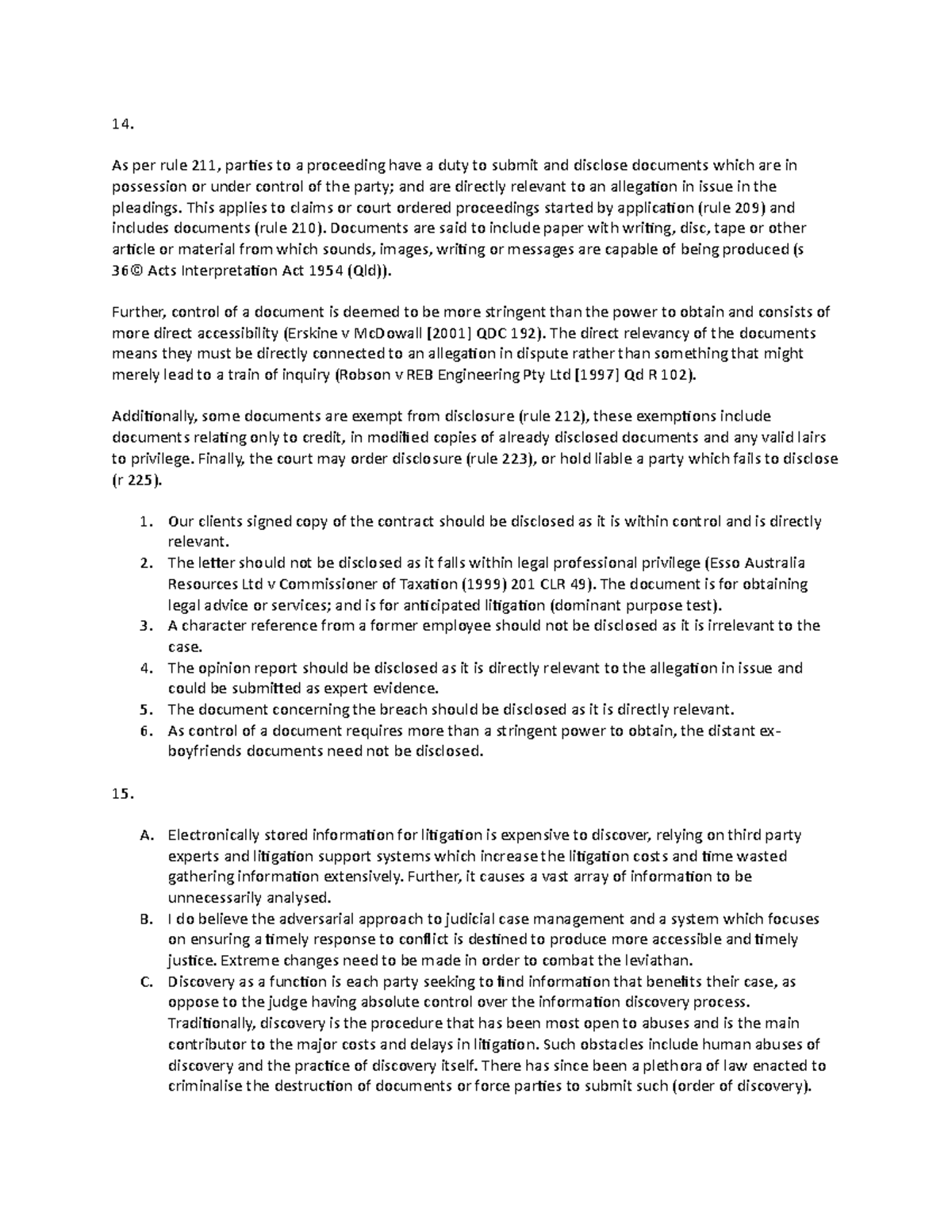 Civil Procedure w7 tutorial submission - 14. As per rule 211, parties ...