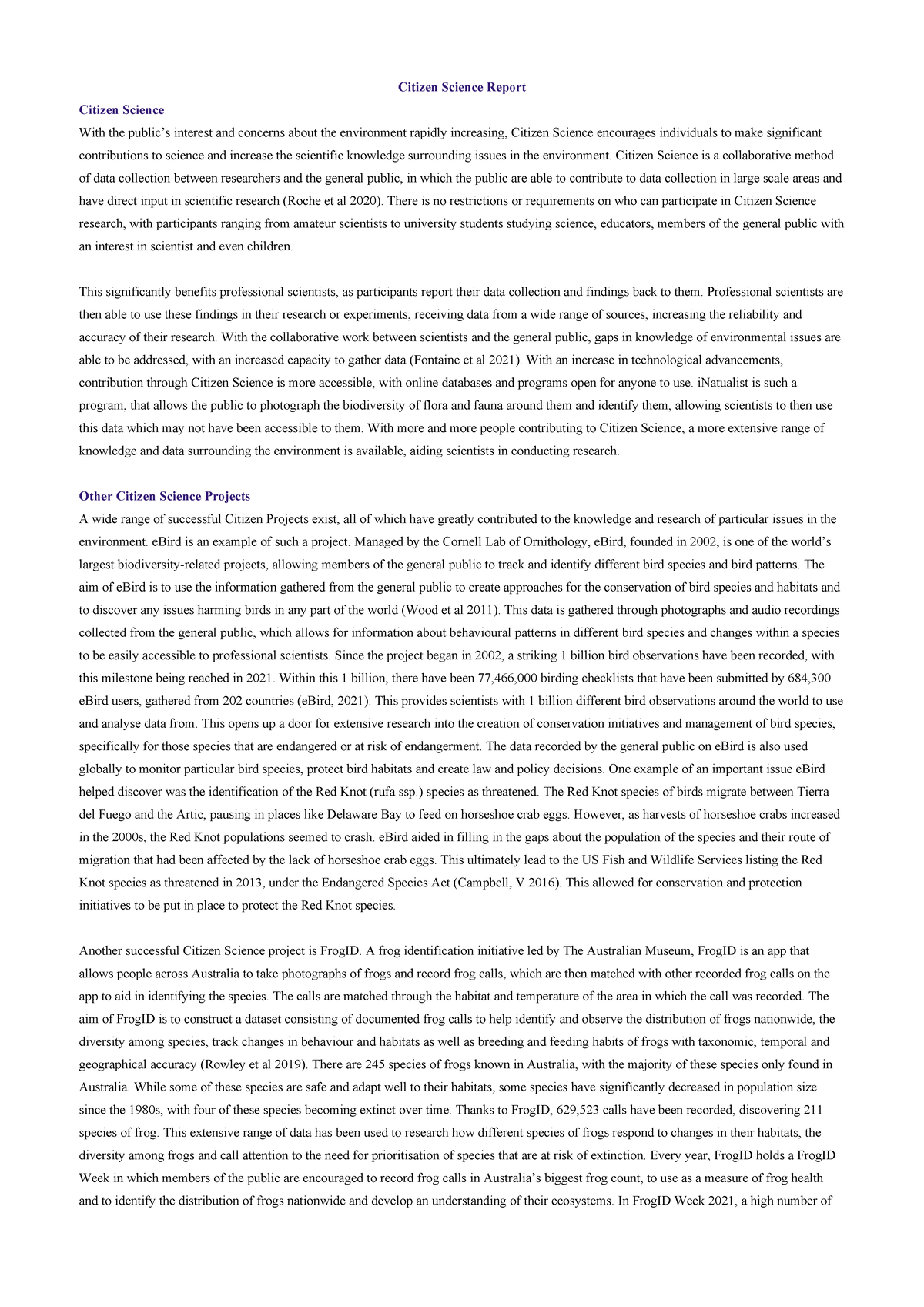 The Biosphere Citizen Science Report Final - Roxana Hanna 13543917 ...