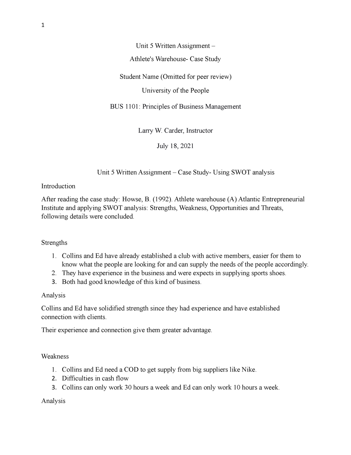 BUS 1101 Unit5 Written Assignment - 1 Unit 5 Written Assignment ...