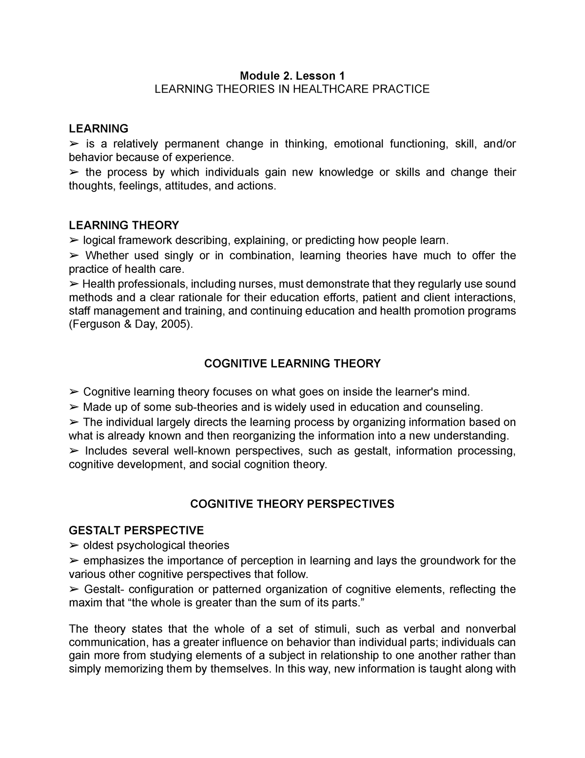 Module 2. Lesson 2(Learning Theories) - Module 2. Lesson 1 LEARNING ...