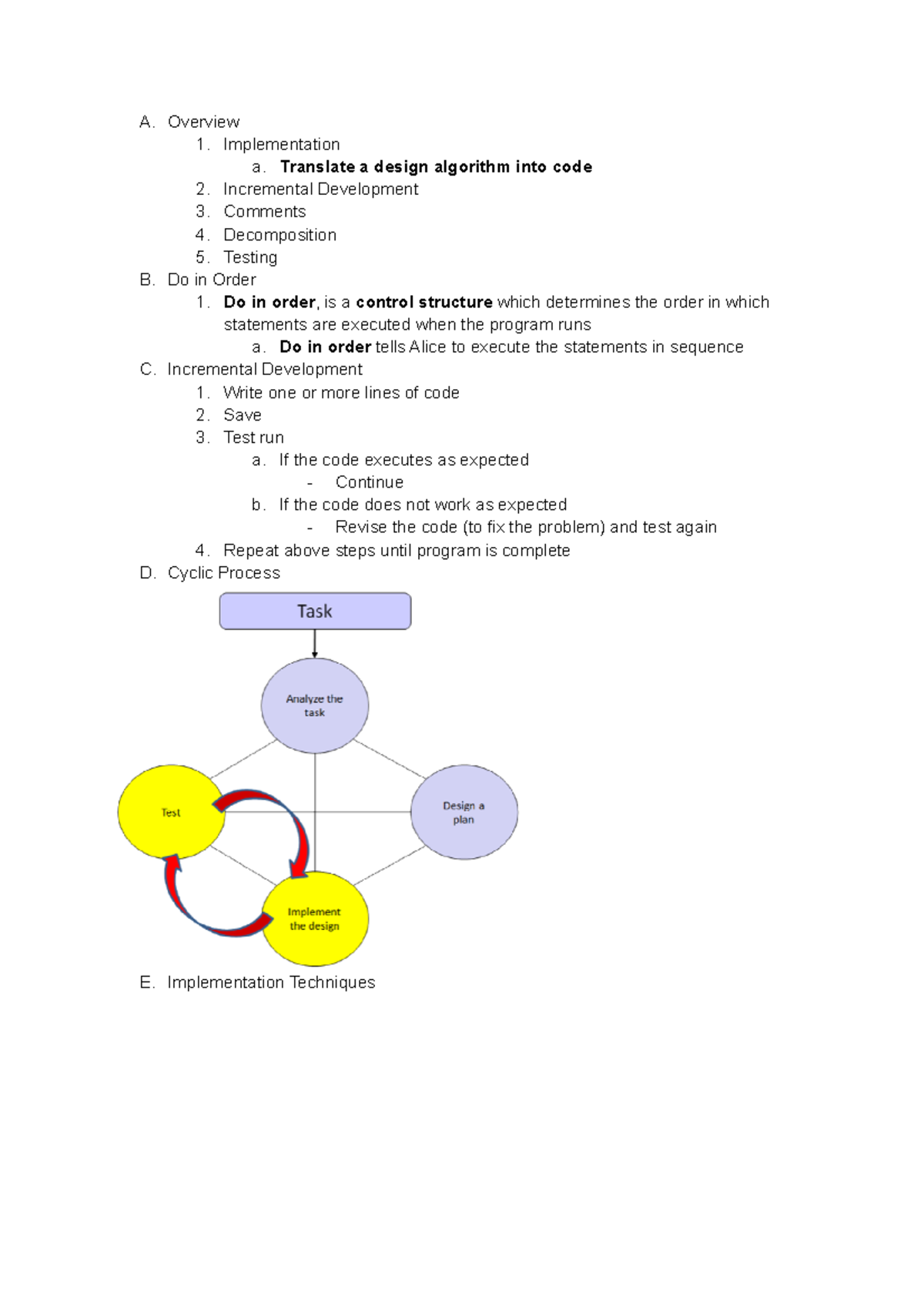 Ch. 4.1 Implement and Test - A. Overview 1. Implementation a. Translate ...