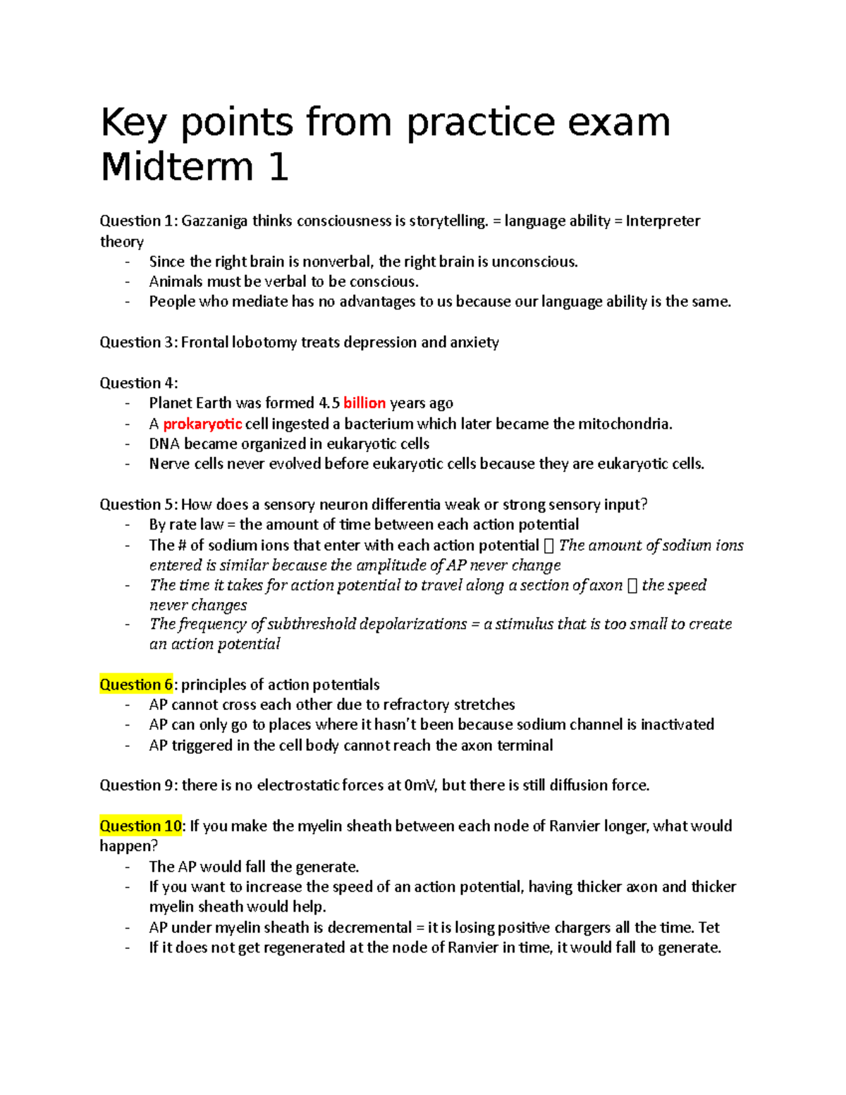 Key takeaway from practice exam Midterm 1 - Key points from practice ...