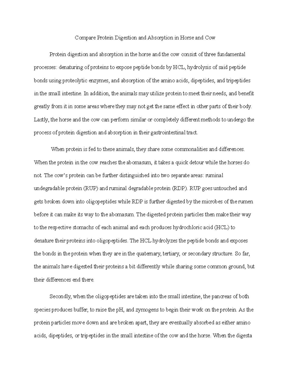WA4 yuh Compare Protein Digestion and Absorption in Horse and Cow