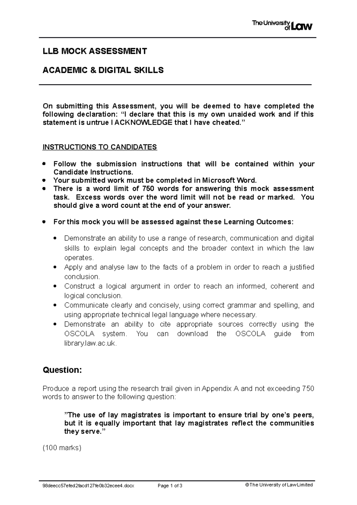 2223 ads ce02 mock assessment - LLB MOCK ASSESSMENT ACADEMIC & DIGITAL ...