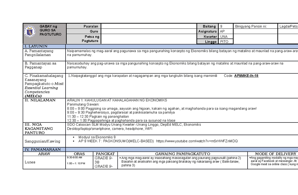 Gabay NG Pagtuturo Ekonomiks 9 QTR 1 WEEK7 - GABAY ng GURO SA PAGTUTURO ...