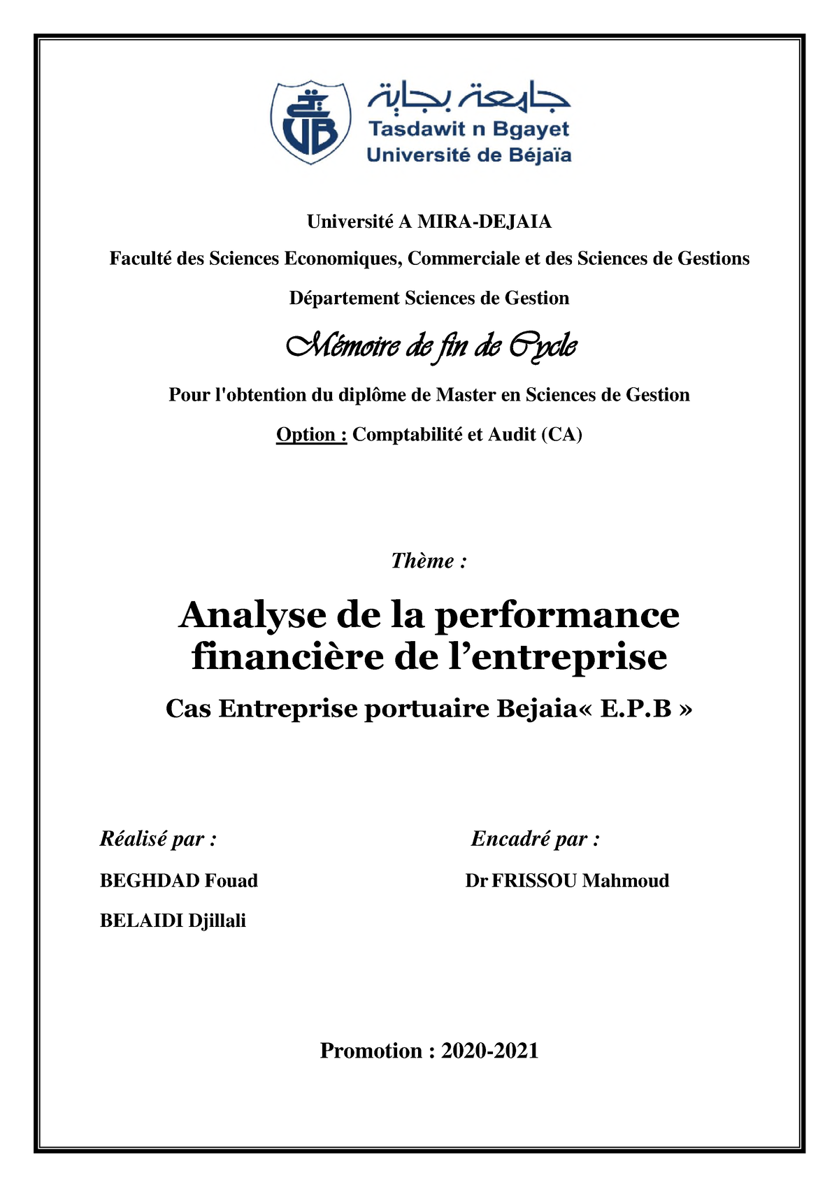 Analyse De La Performance Financière De L’entreprise - Université A ...