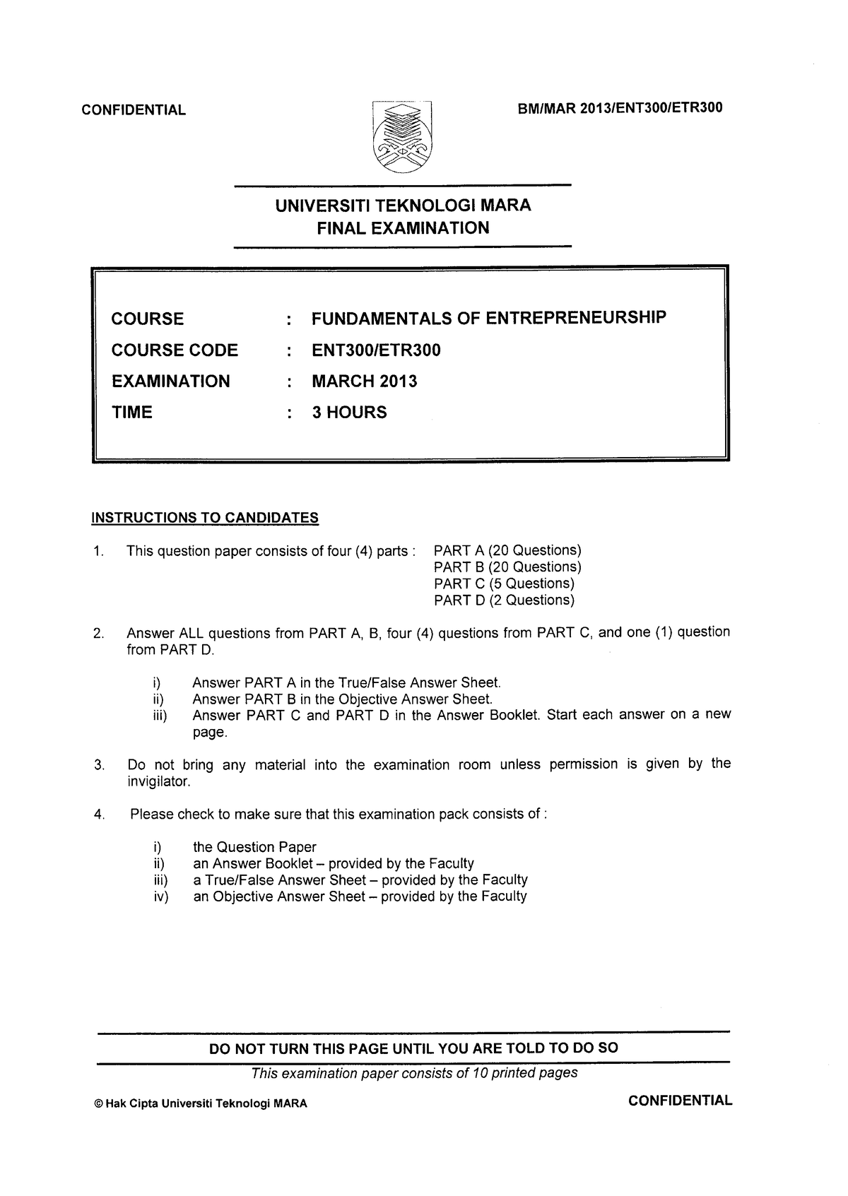 Faculty Business Management 2013 Session 2 - Diploma ENT300 ETR300 ...