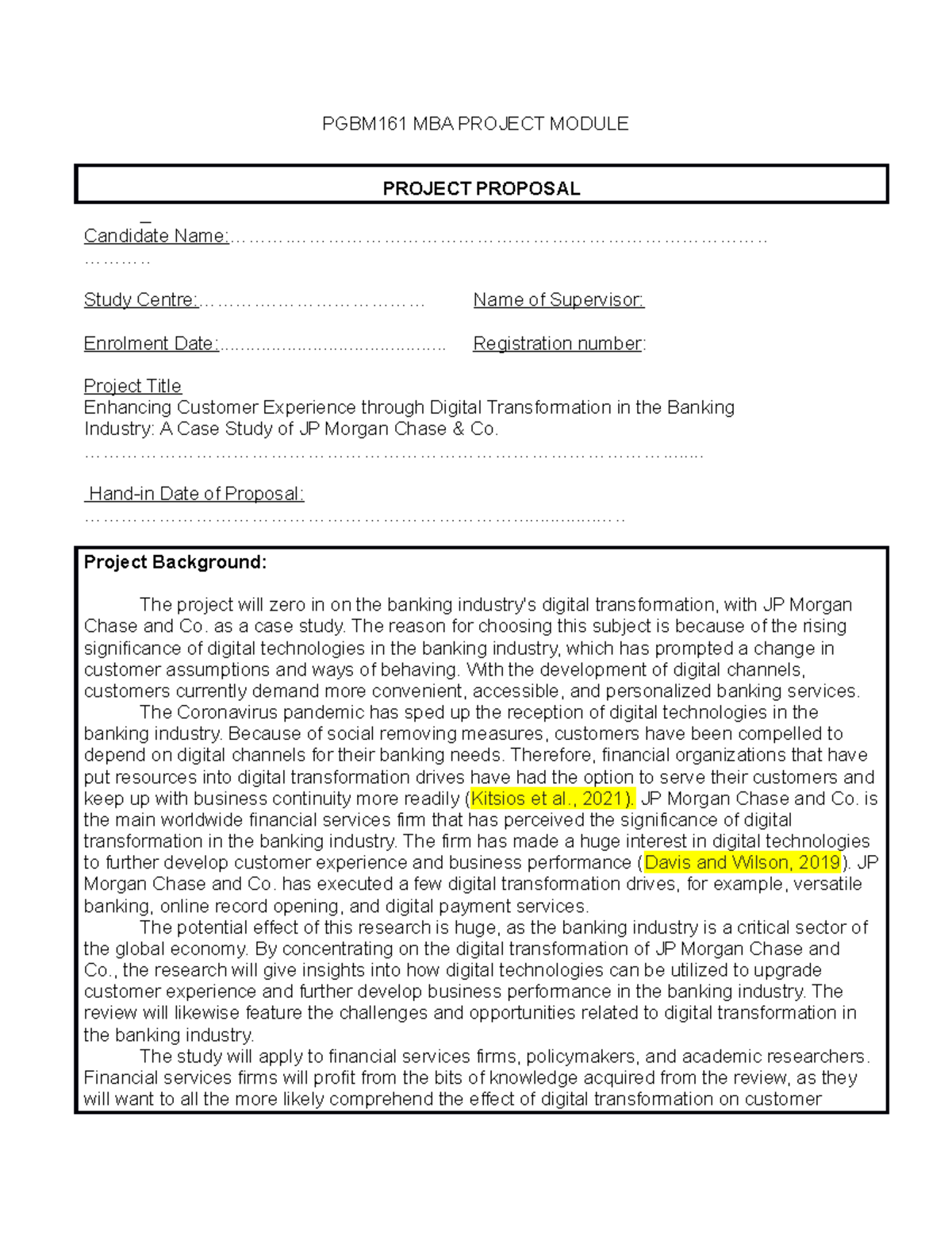 KG230509-CBX - Reading materials - PGBM161 MBA PROJECT MODULE PROJECT ...