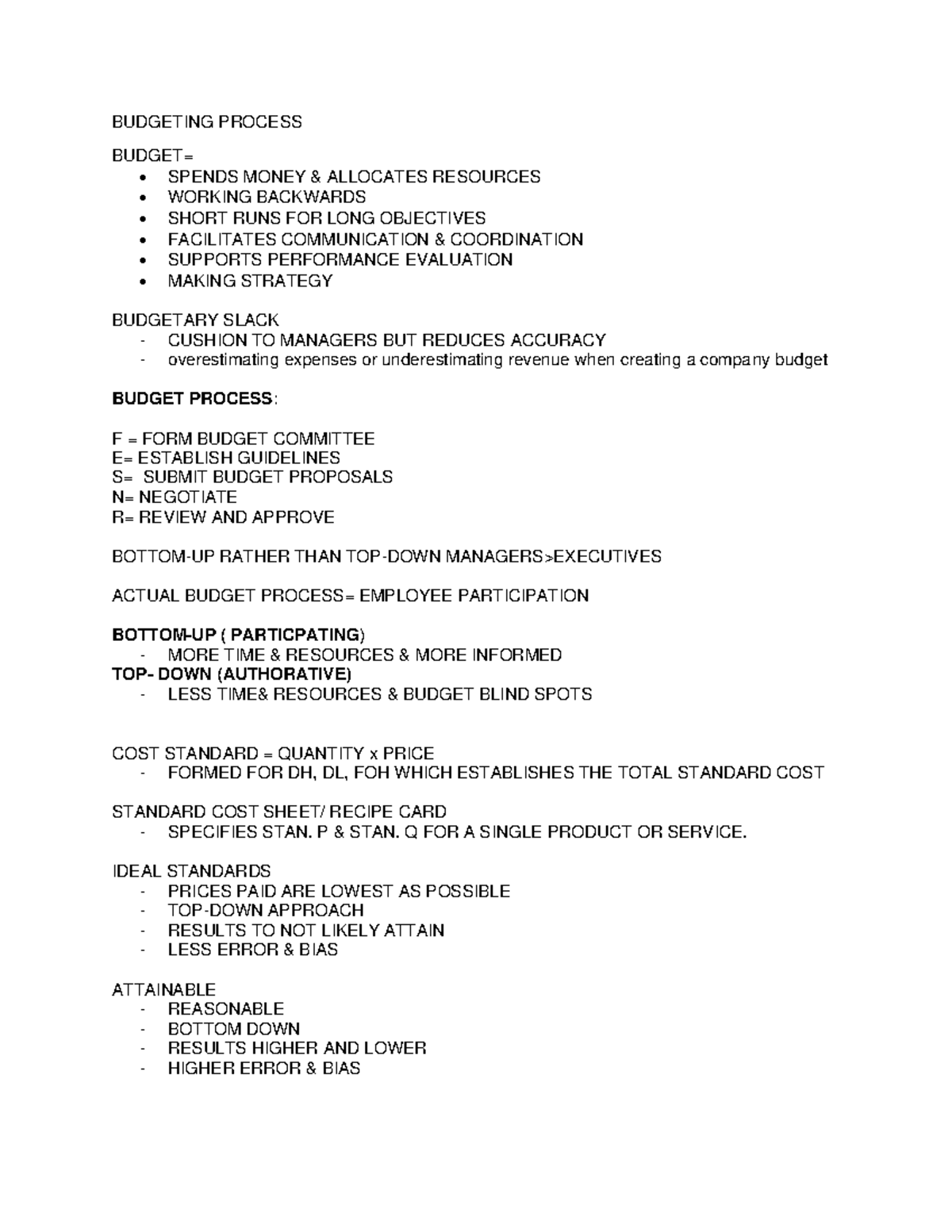 Budgeting - Summary Review for Certified Management Accountant ...