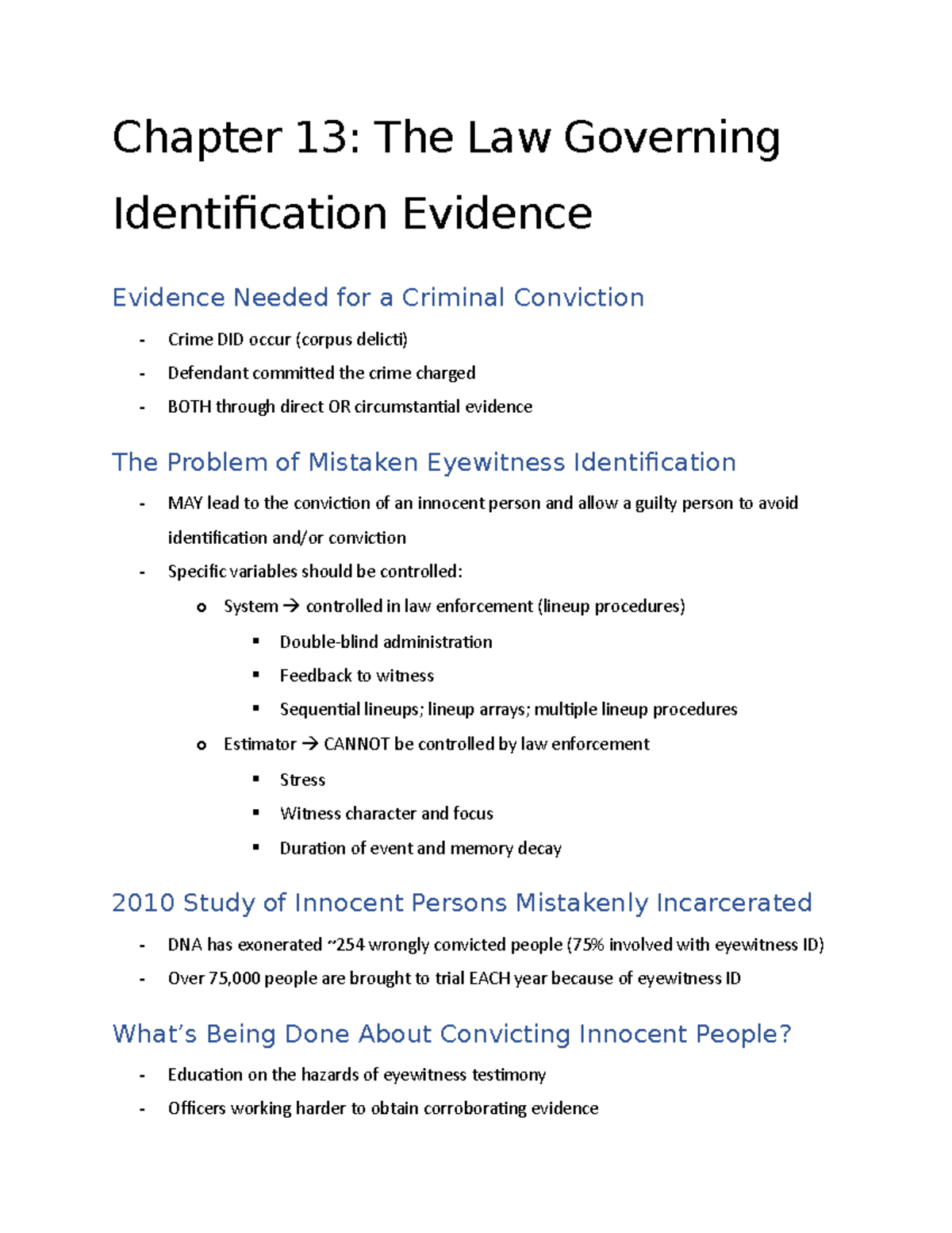 Chapter 13 Law Governing ID Evidence Chapter 13 The Law Governing