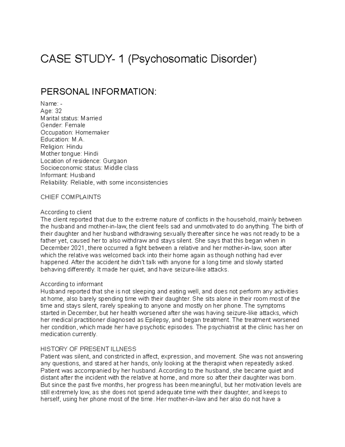 internship-report-case-study-1-psychosomatic-disorder-personal