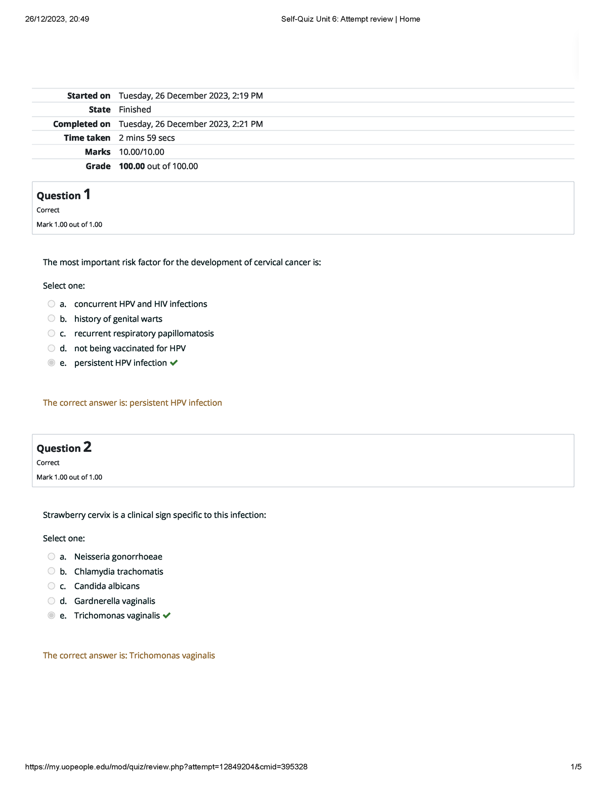 Self-Quiz Unit 6 Attempt Review 7 - Started On Tuesday, 26 December ...