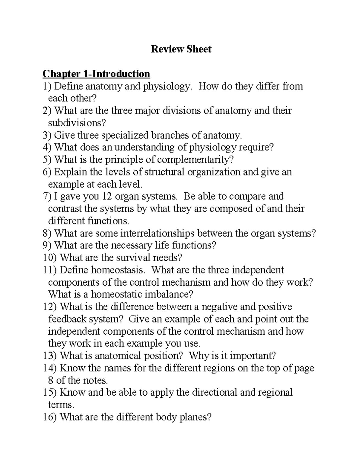 Review Sheet 1 intro chem 2 - Review Sheet Chapter 1-Introduction ...