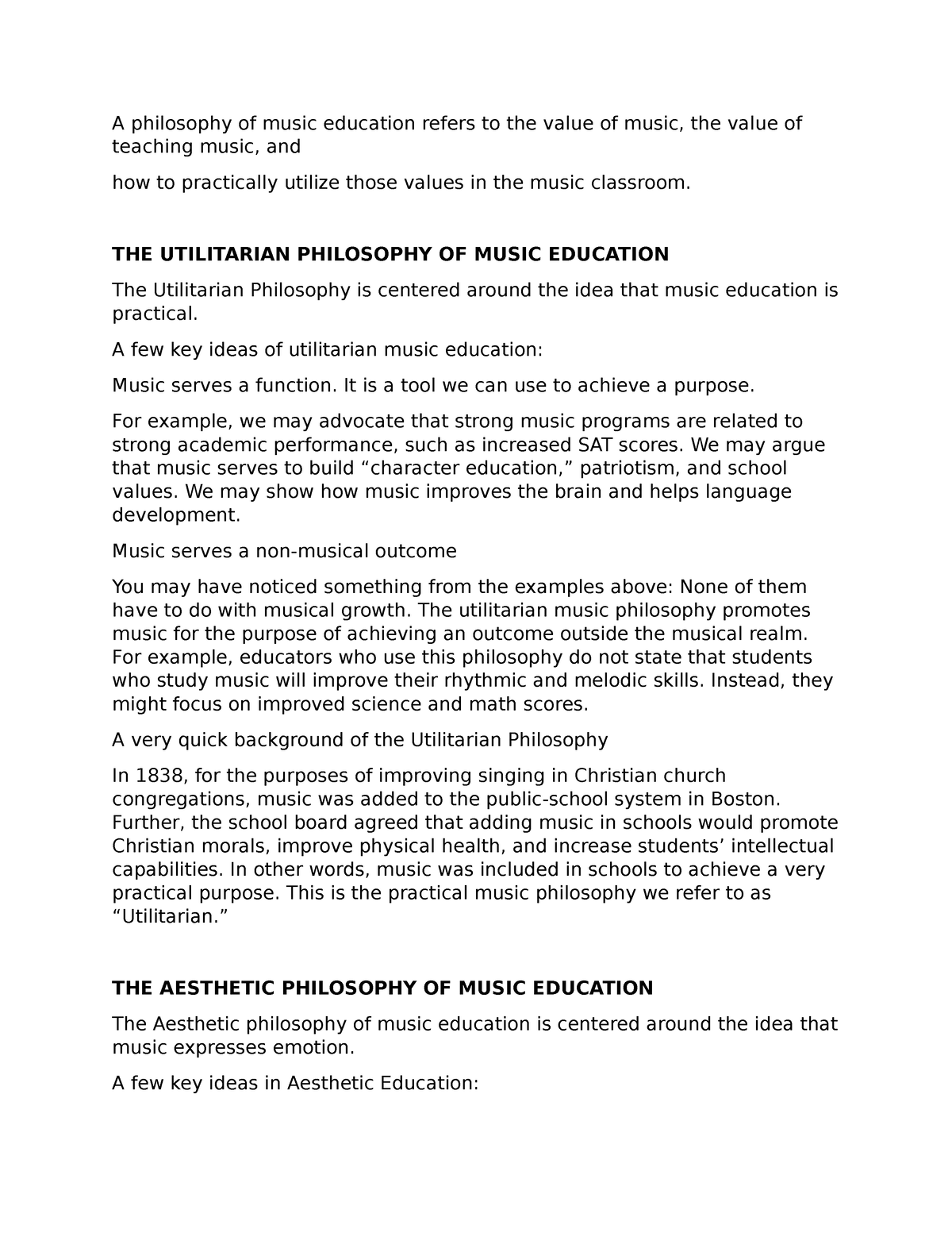 philosophy of music education essay