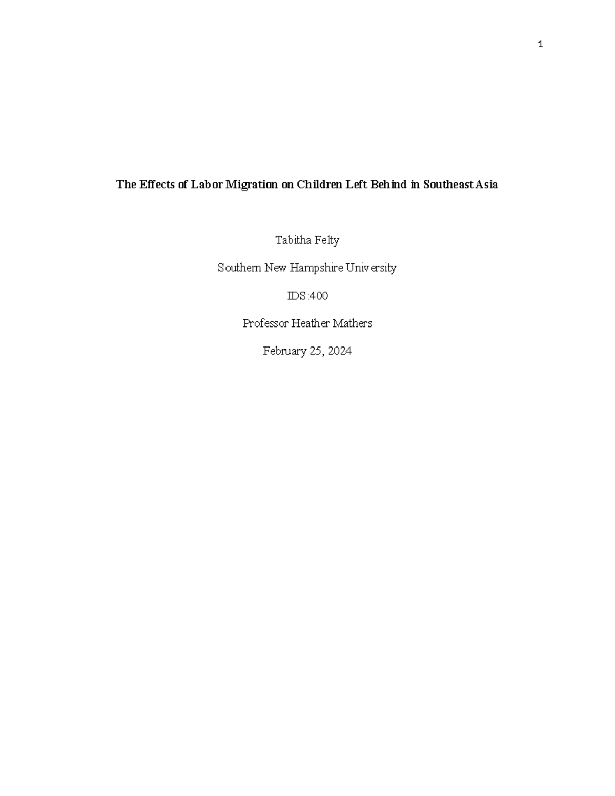 Ids 400 final project the effects of labor migration on children left