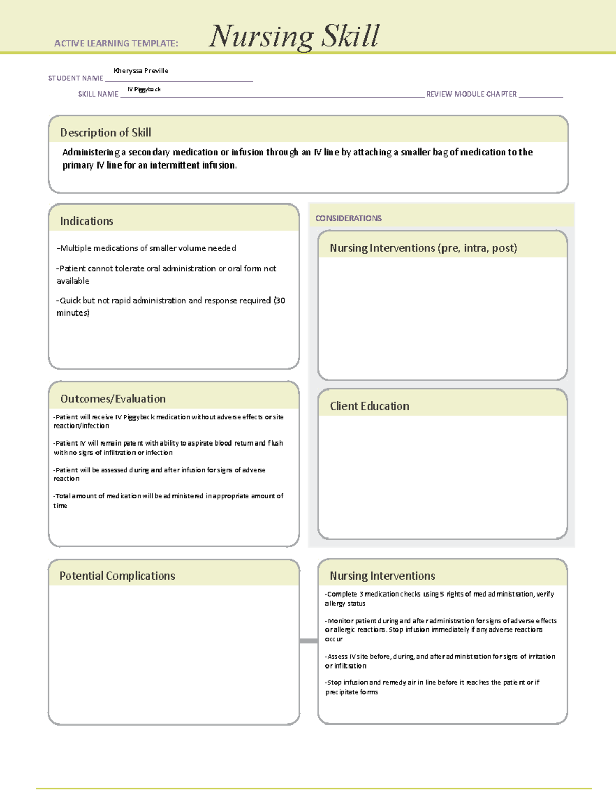 IV piggyback medication concept map - Procedure or device: IV piggyback  medication Definition: A - Studocu