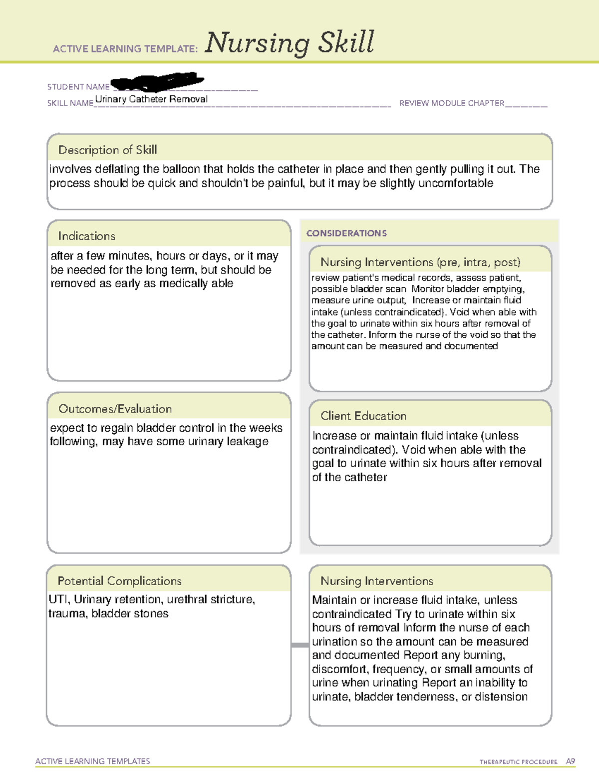 Nursing skills catheter removal - ACTIVE LEARNING TEMPLATES TherapeuTic ...